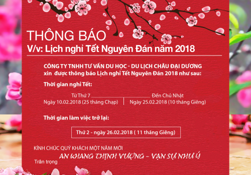Thông báo lịch nghỉ Tết Nguyên Đán 2018